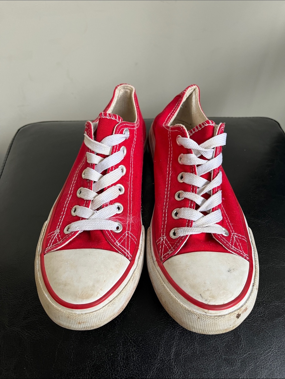 Red Canvas Low-Top Sneakers with White Laces